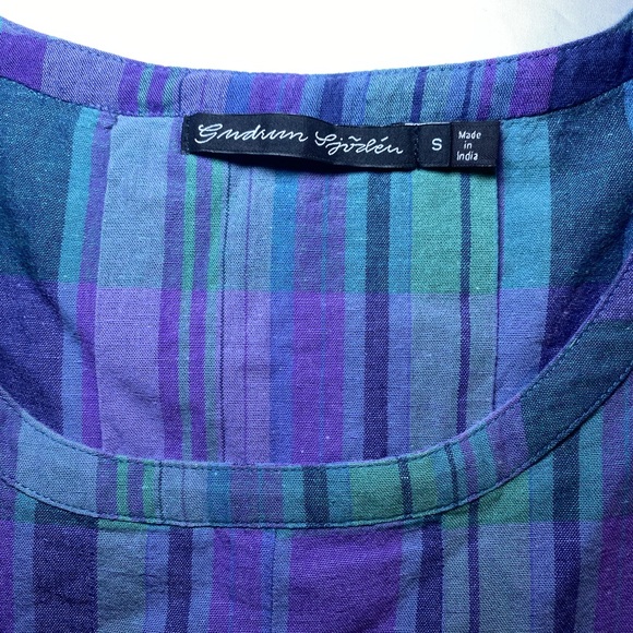 EUC Gudrun Sjoden Plaid Cotton/Linen Scoop Neck Pleated Dress Long Sleeve - Picture 5 of 12